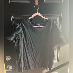 Lea & Viola from Anthropologie Black Short Sleeve Top with Ruffles